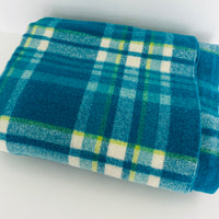 Vintage Blue & Green Plaid Wool Blanket