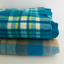 Vintage Blue & Grey Plaid Wool Blanket Imperfect