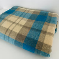 Vintage Blue & Grey Plaid Wool Blanket Imperfect