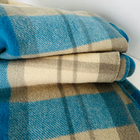 Vintage Blue & Grey Plaid Wool Blanket Imperfect