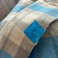 Vintage Blue & Grey Plaid Wool Blanket