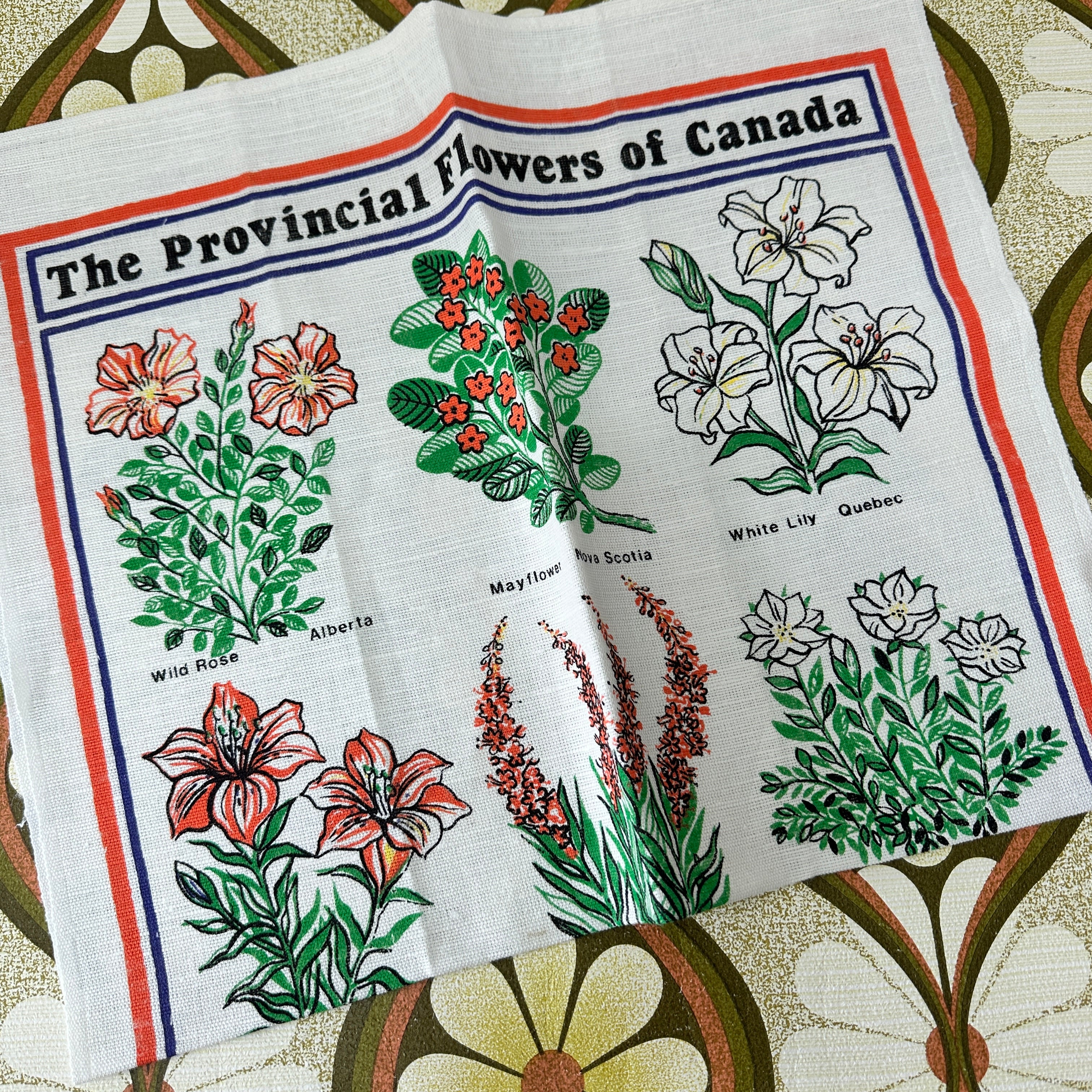 Provincial Flowers of Canada Vintage Unused Tea Towel