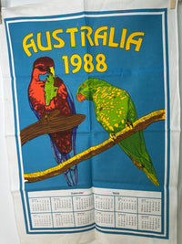 Vintage 1988 Australia Cotton Tea Towel Calendar | Parrots