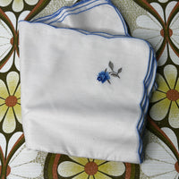 Vintage Embroidered Blue Rose Linen Napkins | Set of 8 | Unused