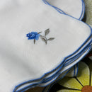 Vintage Embroidered Blue Rose Linen Napkins | Set of 8 | Unused