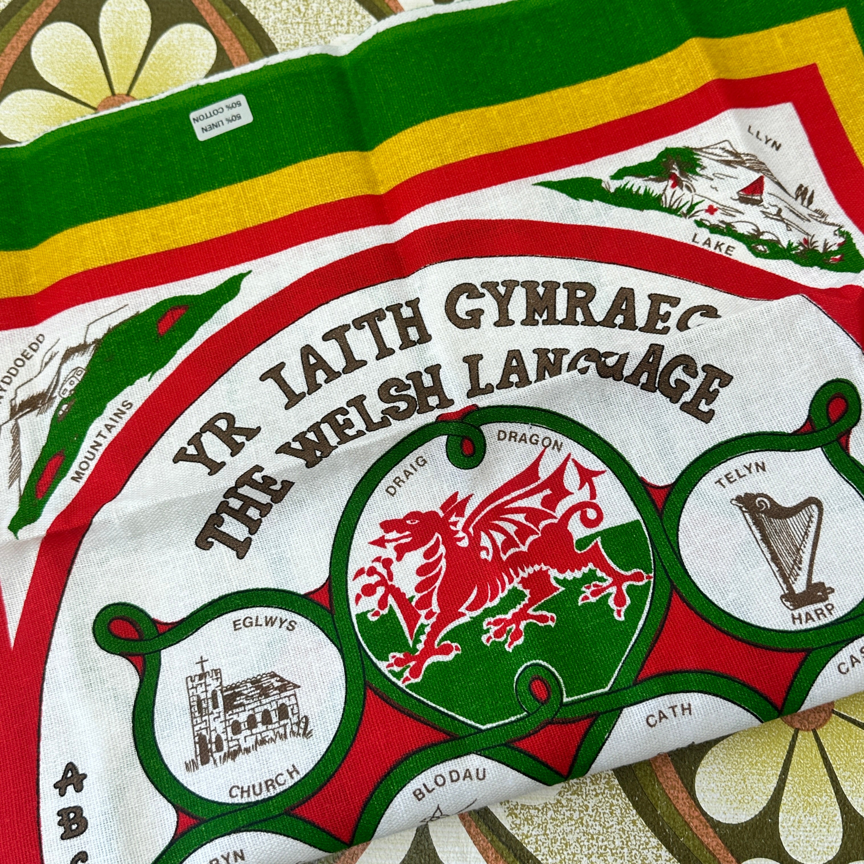 Vintage Linen Cotton Tea Towel The Welsh Language