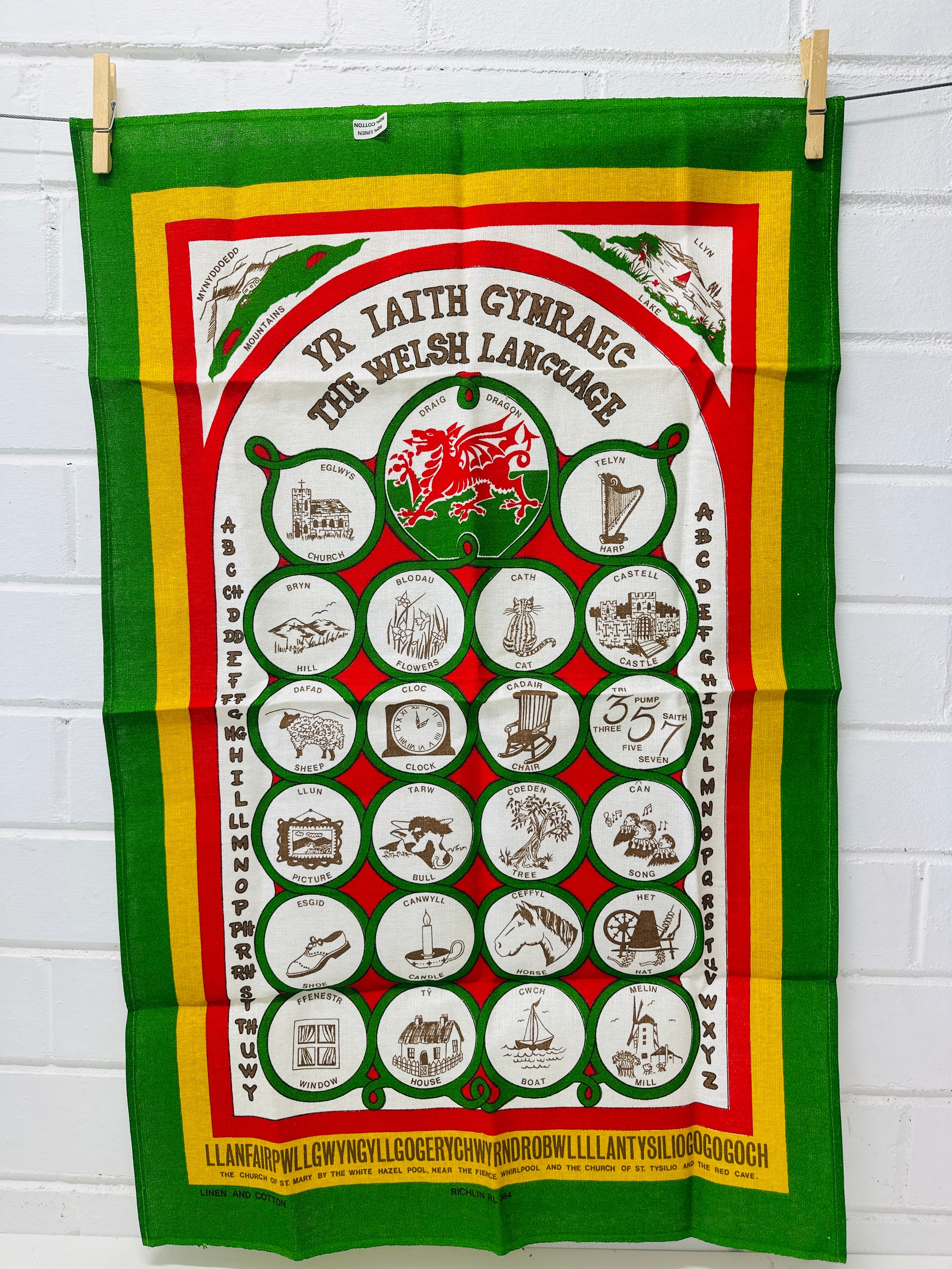 Vintage Linen Cotton Tea Towel The Welsh Language