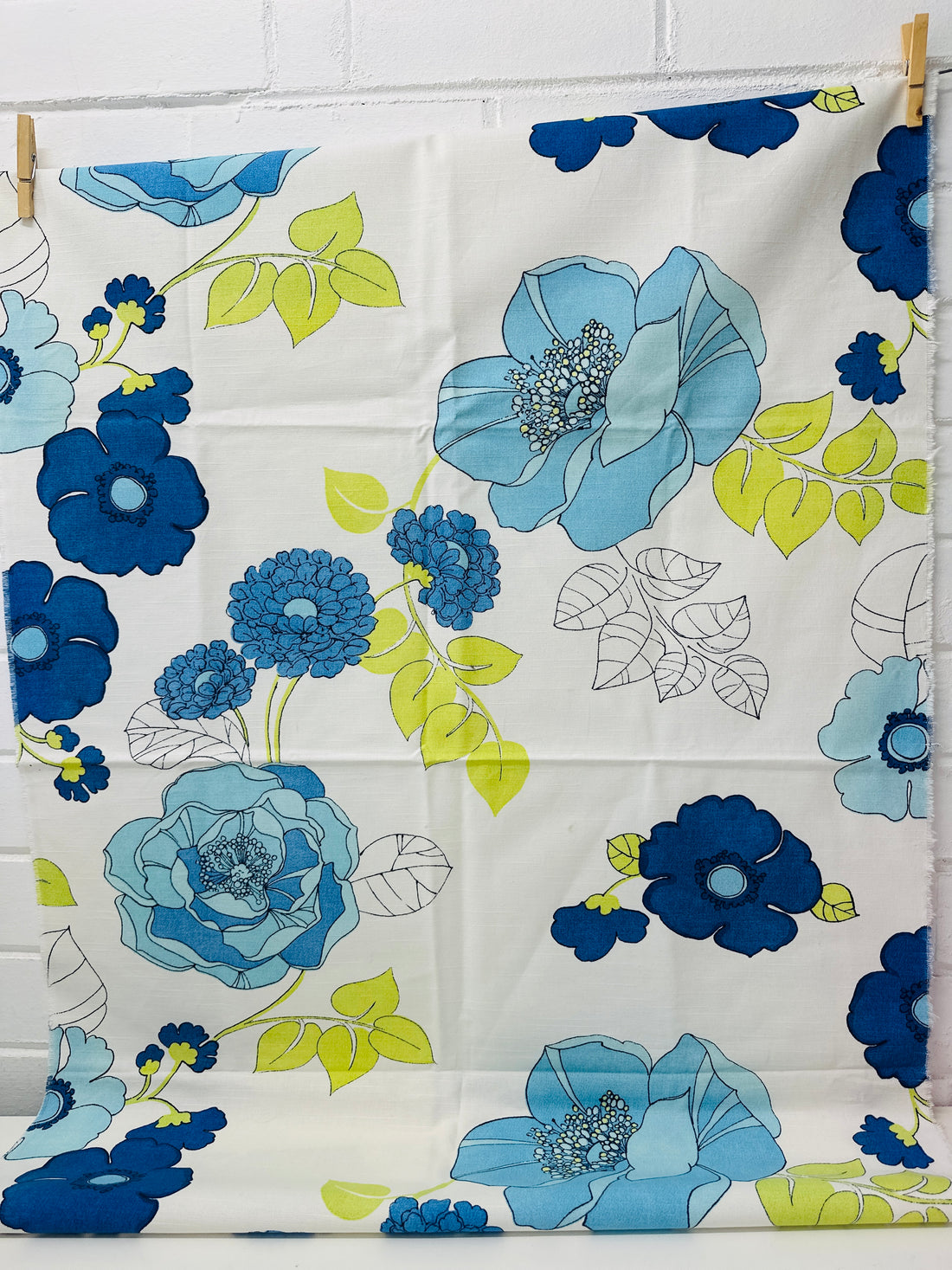 Large Blue Floral Fabric Panel