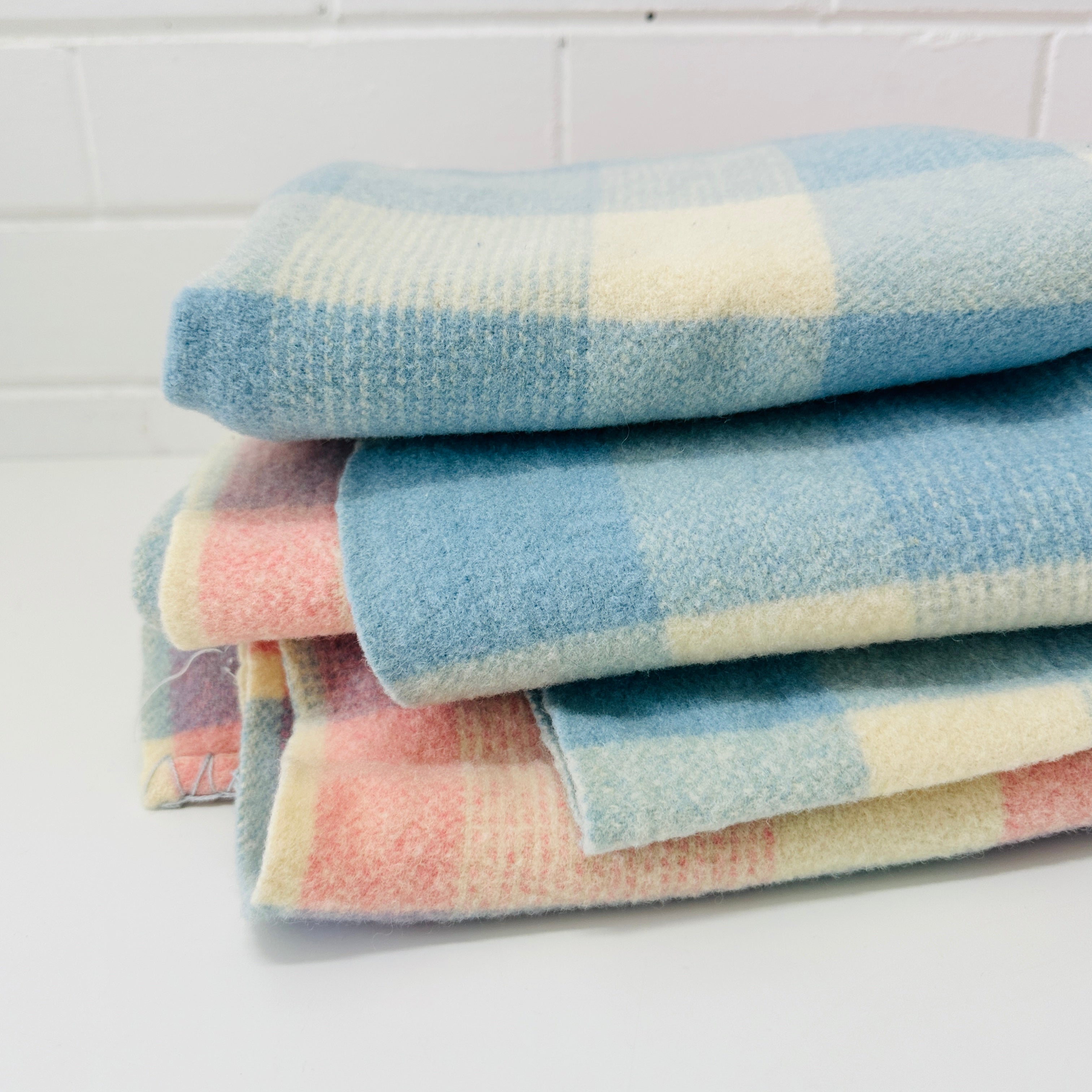 Vintage Pink & Blue Wool Blanket