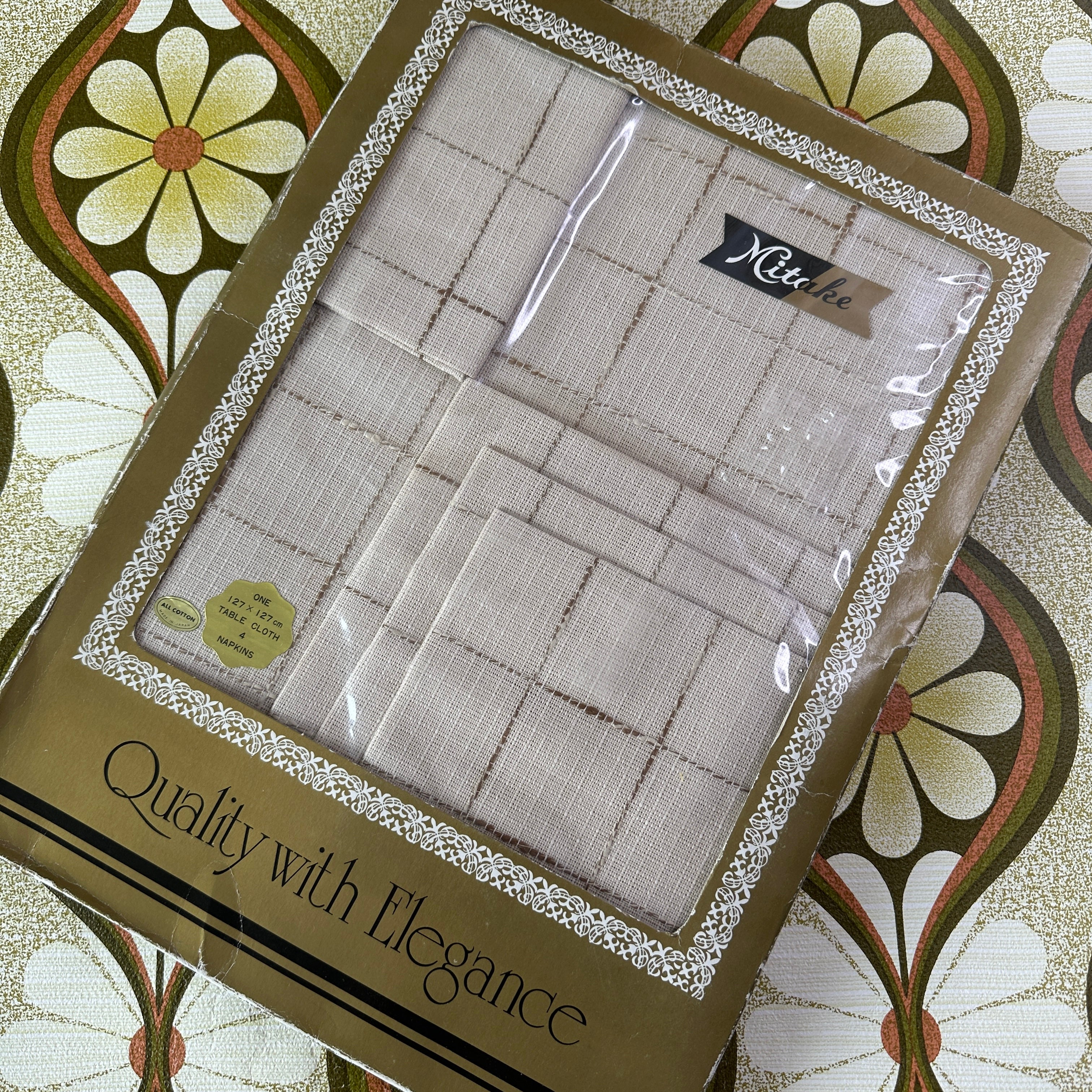 MITAKE Vintage All Cotton Boxed Tablecloth & Napkins