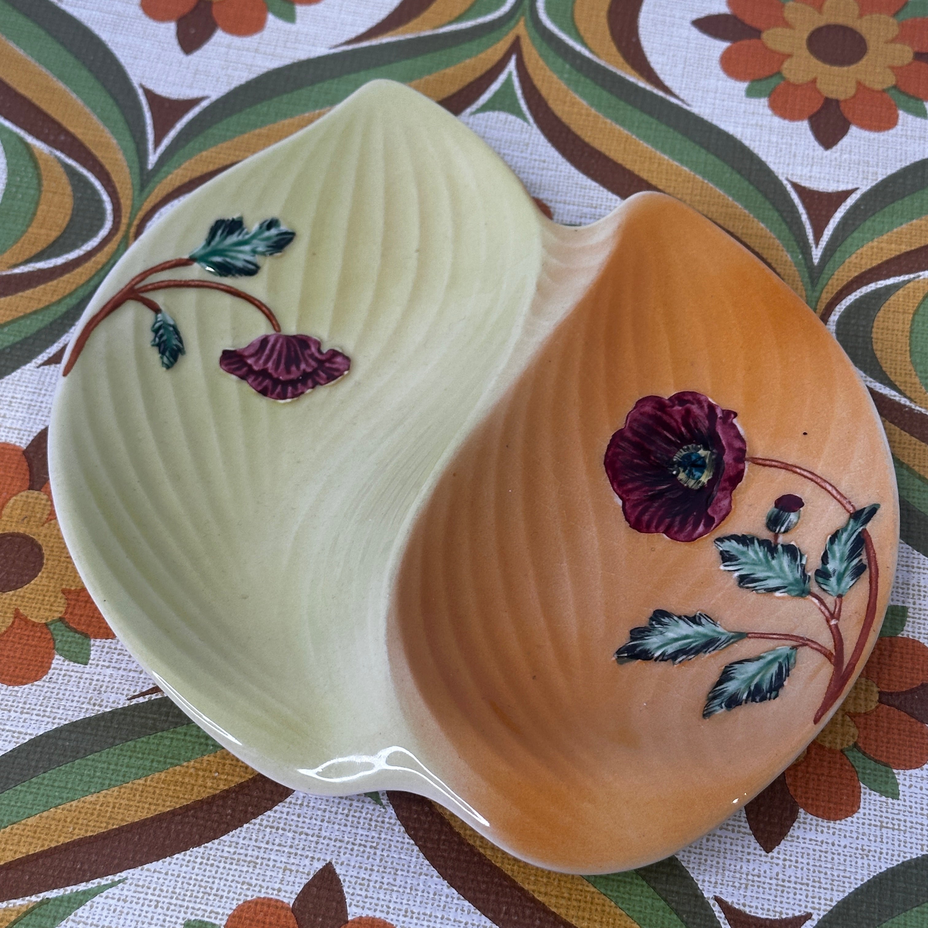 Vintage Harmony Staffordshire Divided Serving Platter | Yellow & Orange Poppies | 23cm