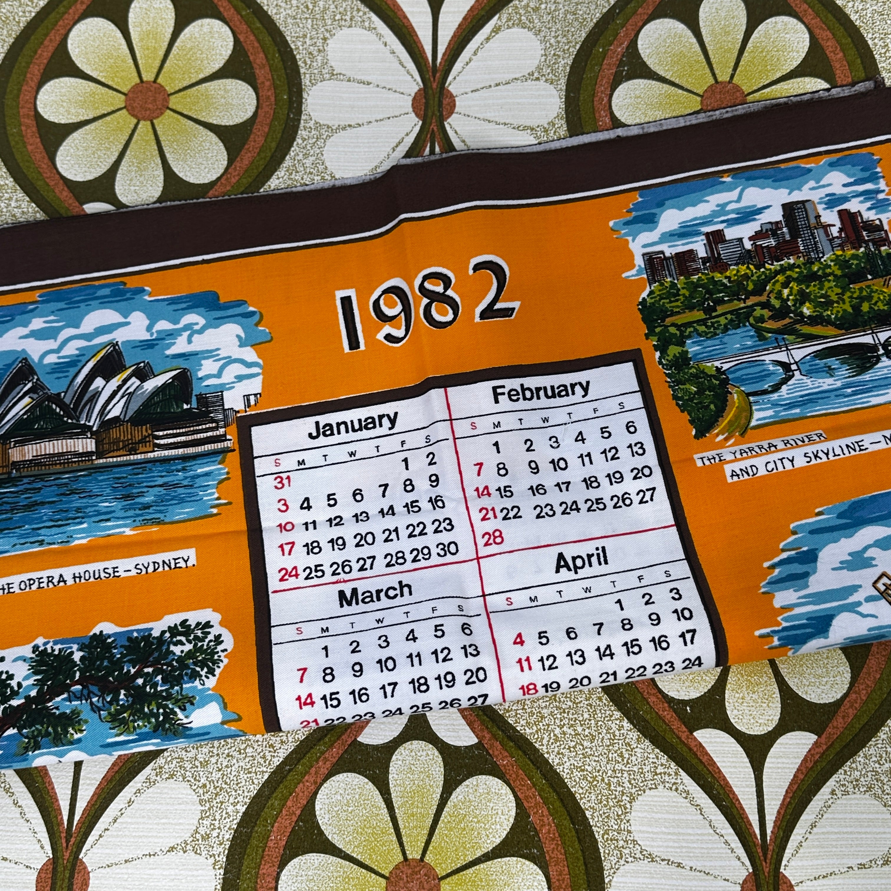 Vintage 1982 Australia Calendar Tea Towel Unused