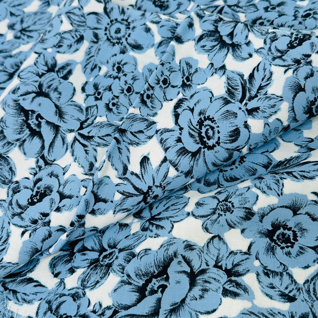 260cm | Vintage Blue Floral Cotton Fabric