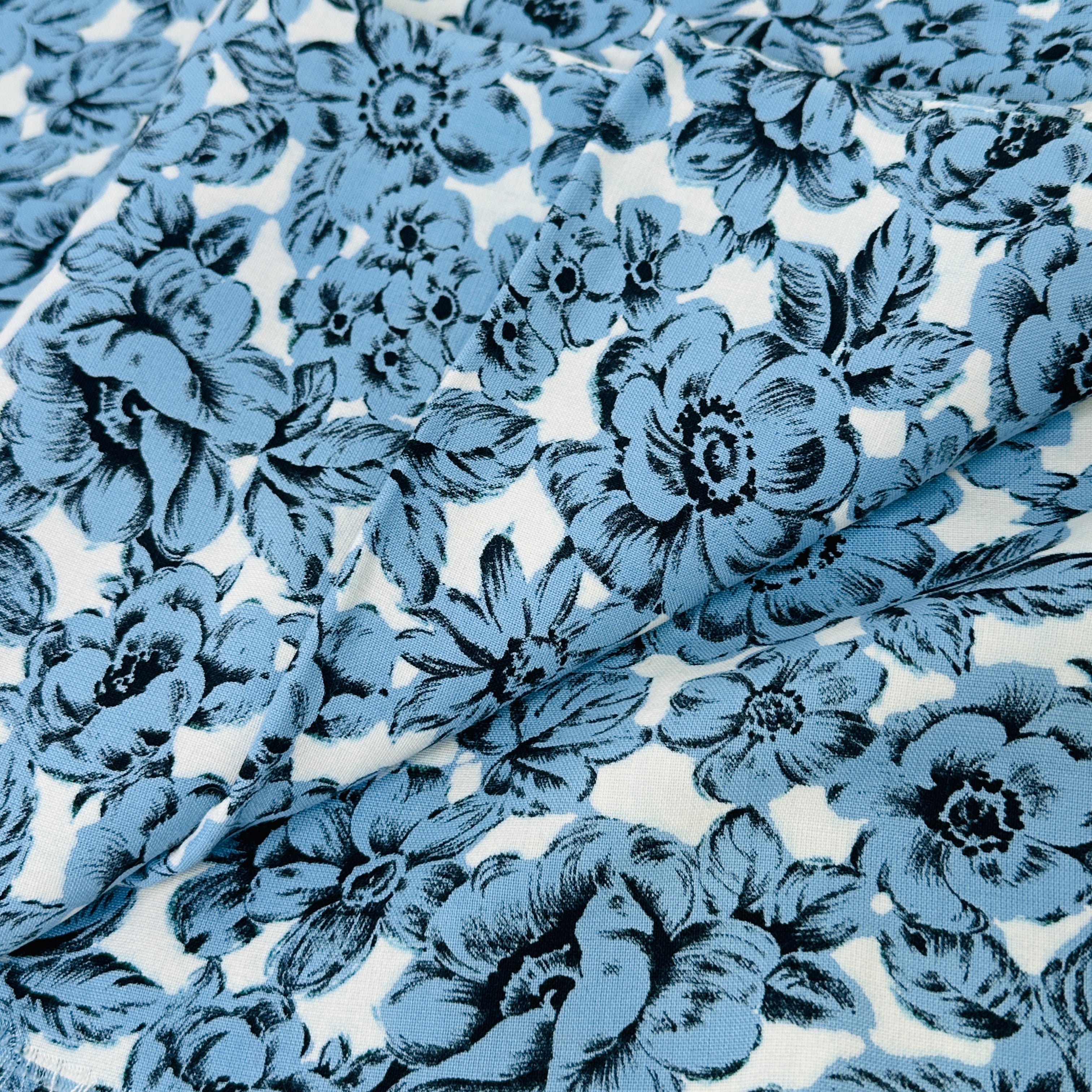 260cm | Vintage Blue Floral Cotton Fabric