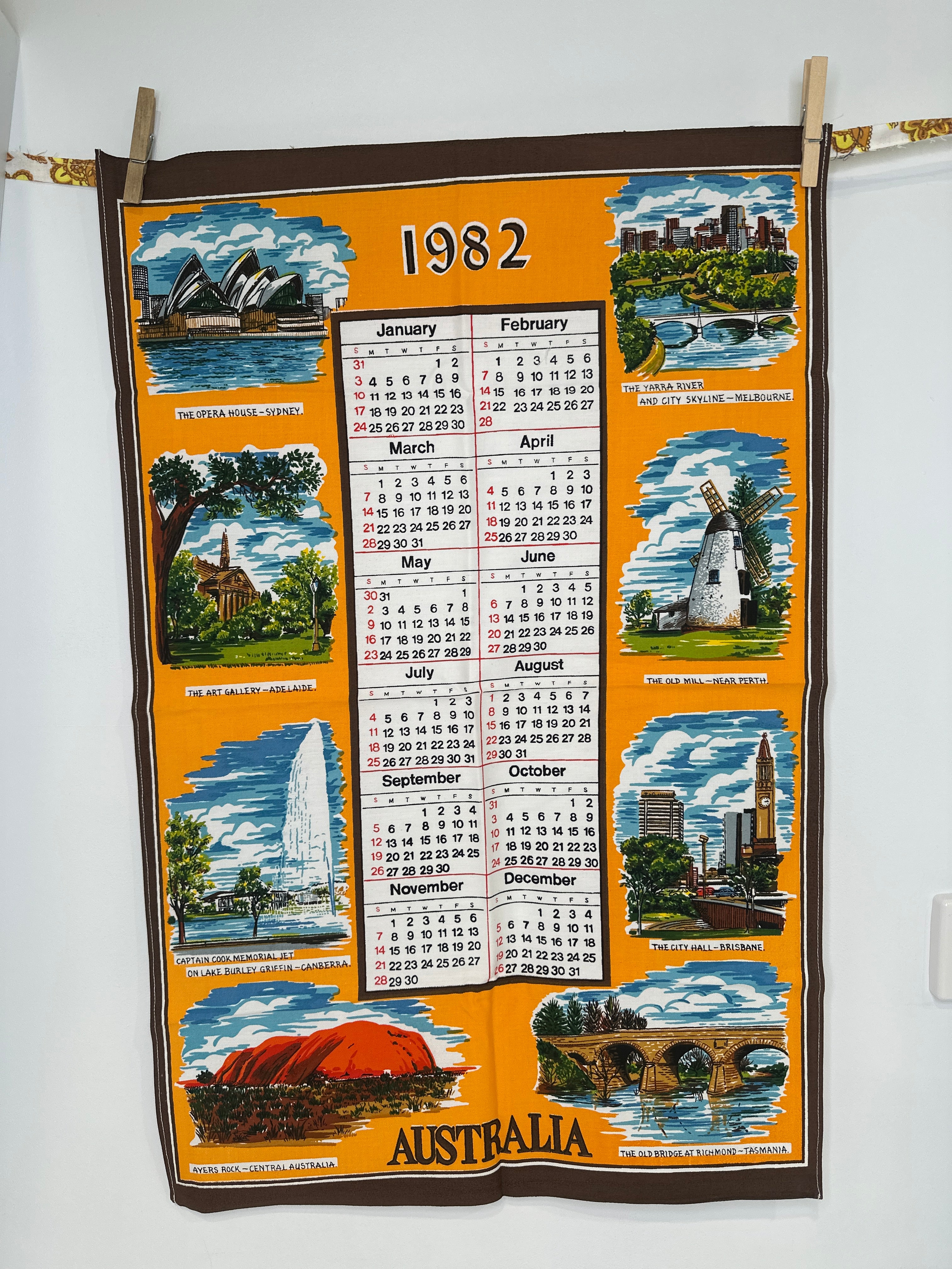 Vintage 1982 Australia Calendar Tea Towel Unused