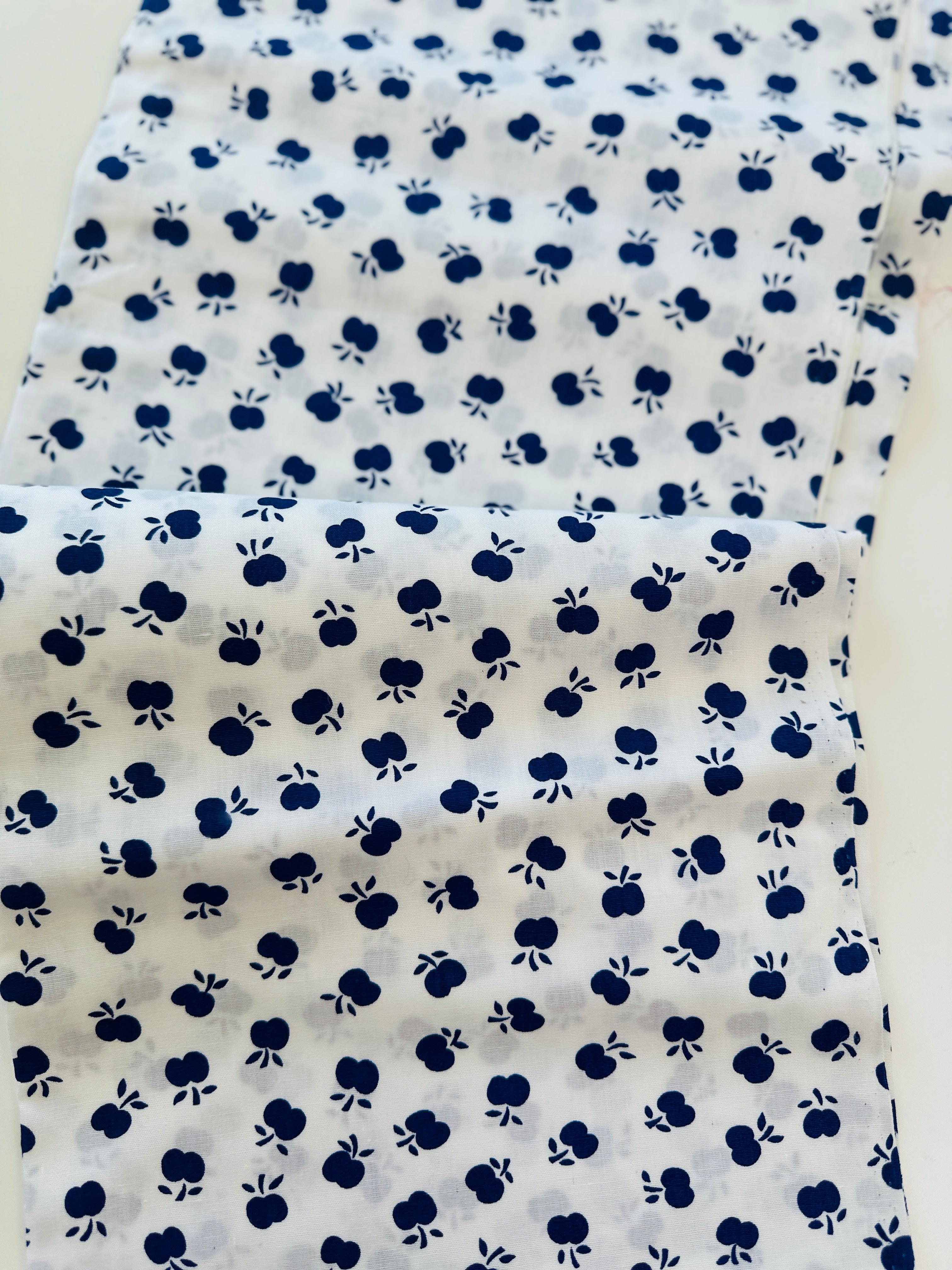 140cms Vintage Navy Apple Cotton Fabric