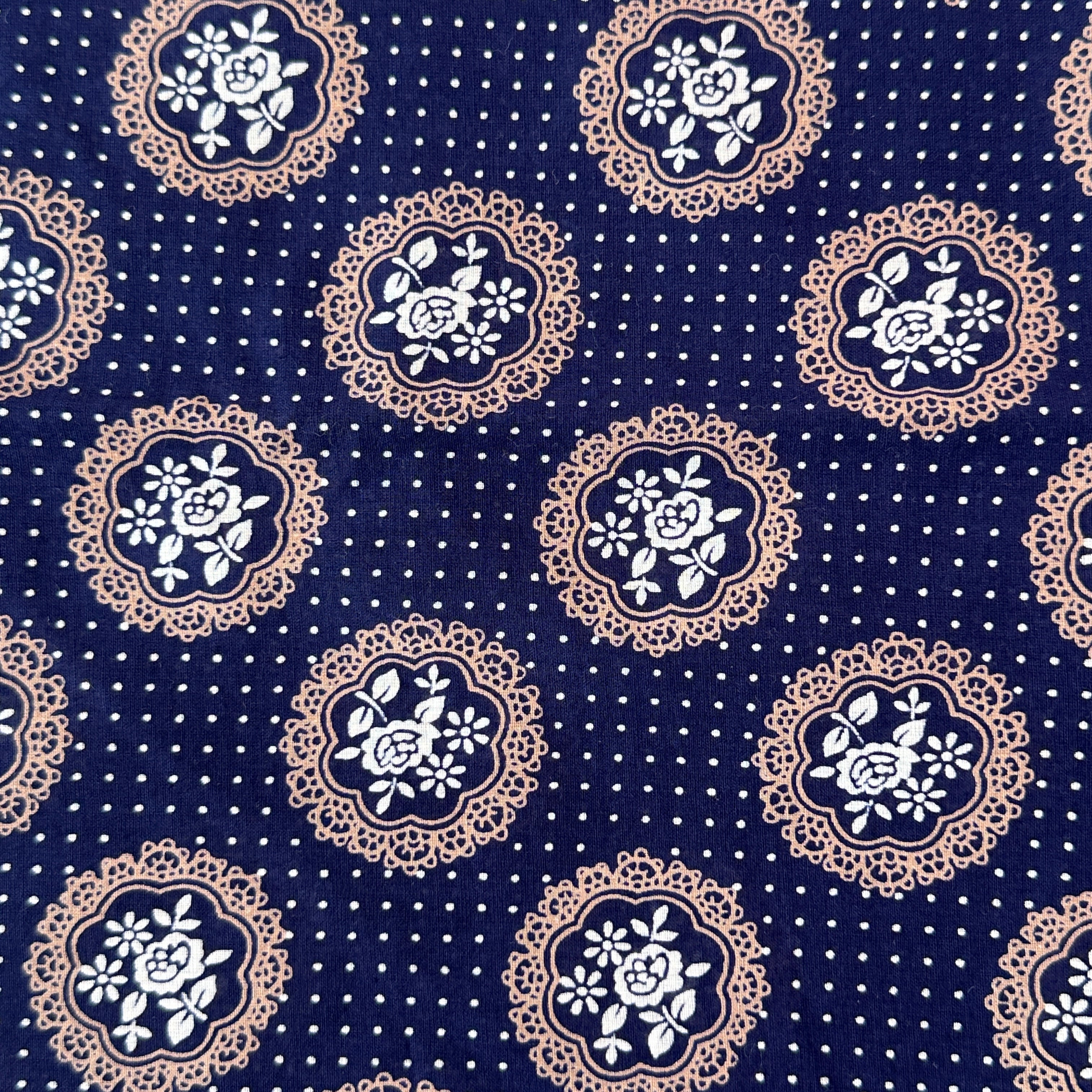 225cms Navy Blue Vintage Cotton Fabric