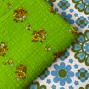 Vintage 1970s Lime Green Floral Cotton Tablecloth | Retro Kitchen | As NEW