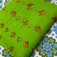 Vintage 1970s Lime Green Floral Cotton Tablecloth | Retro Kitchen | As NEW
