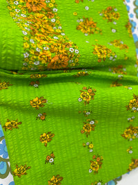 Vintage 1970s Lime Green Floral Cotton Tablecloth | Retro Kitchen | As NEW