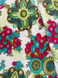 114cm | Vintage 1970s Retro Floral Cotton Fabric | Bright Mod Print