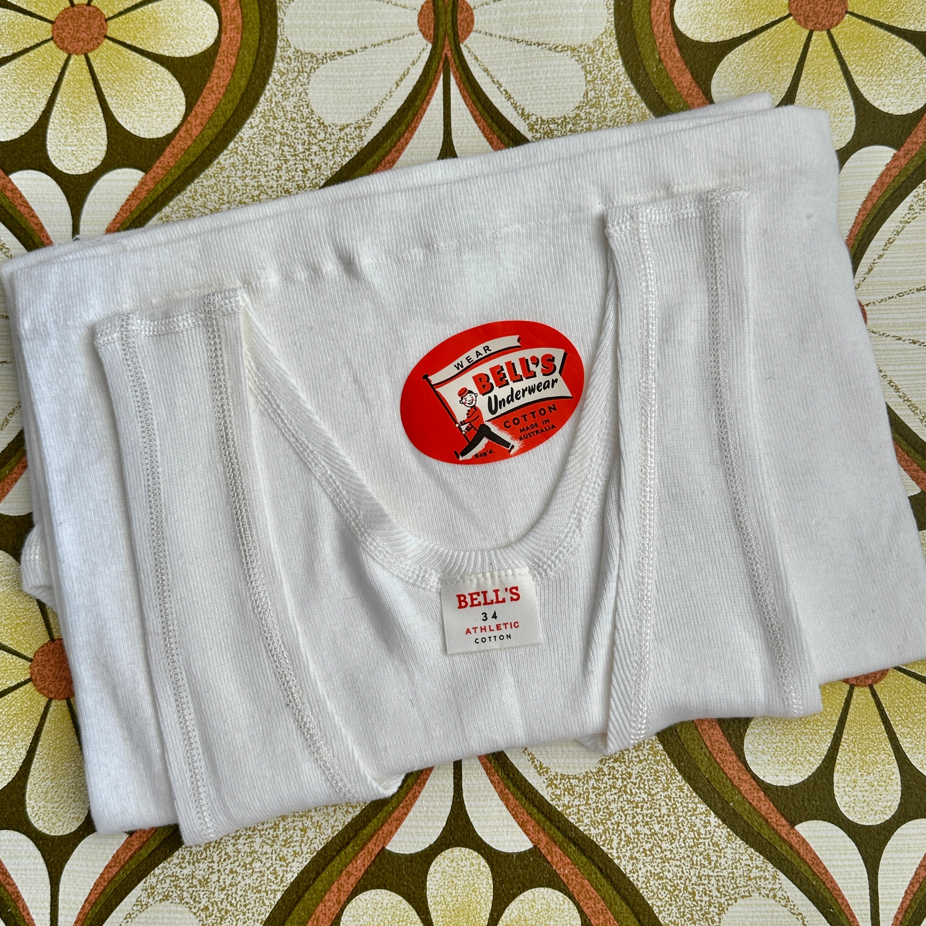 Brand New RETRO Bell's  Singlet Size 34 White Cotton