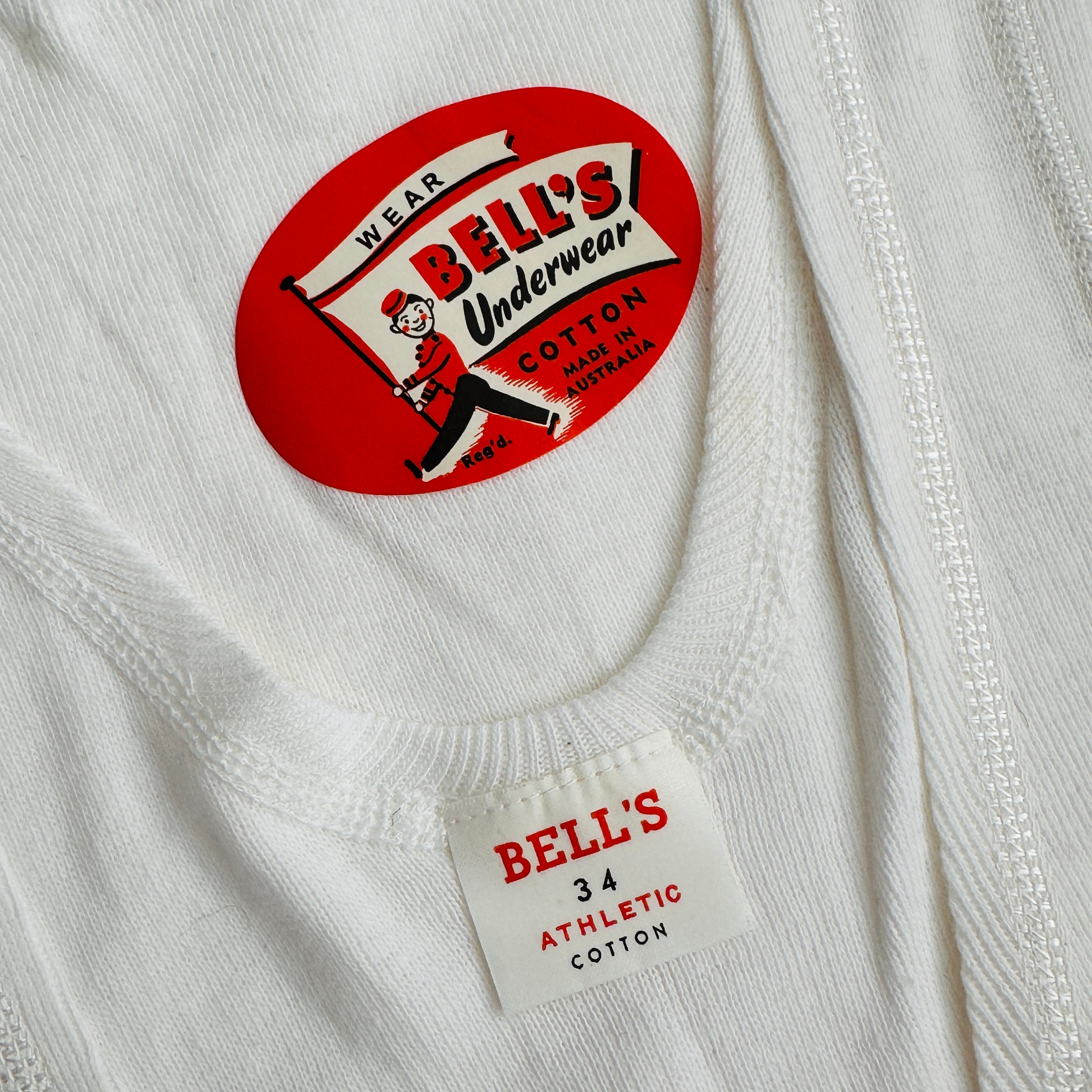 Brand New RETRO Bell's  Singlet Size 34 White Cotton