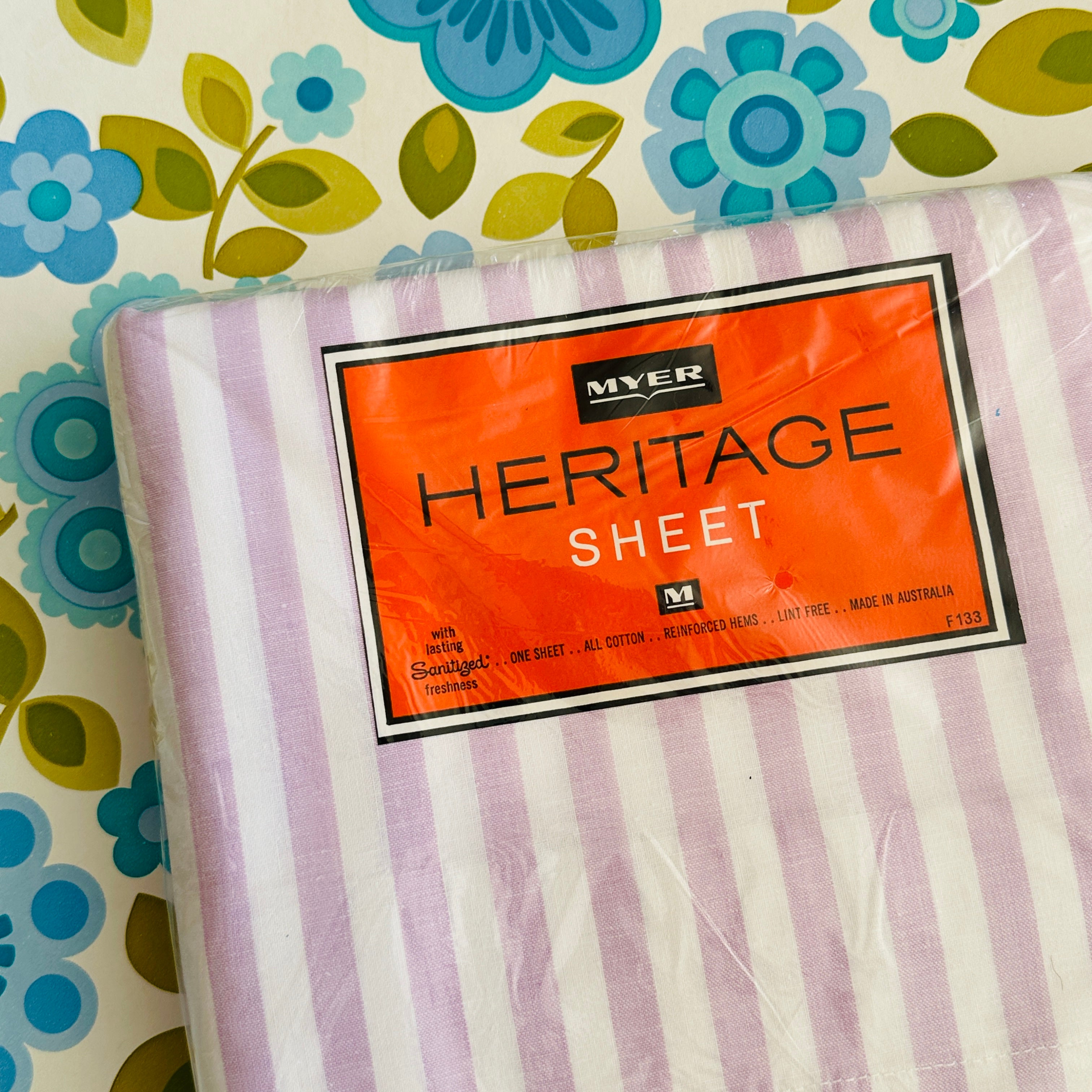 MYER Heritage Made in Australia Stripe Flat Sheet RETRO Pink Peacock