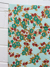 QUILTING All Cotton Pretty Green Floral Stripes Fabric Feed Sack