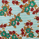 QUILTING All Cotton Pretty Green Floral Stripes Fabric Feed Sack