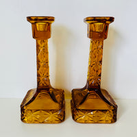 Vintage AMBER Glass Candle Holder PAIRS