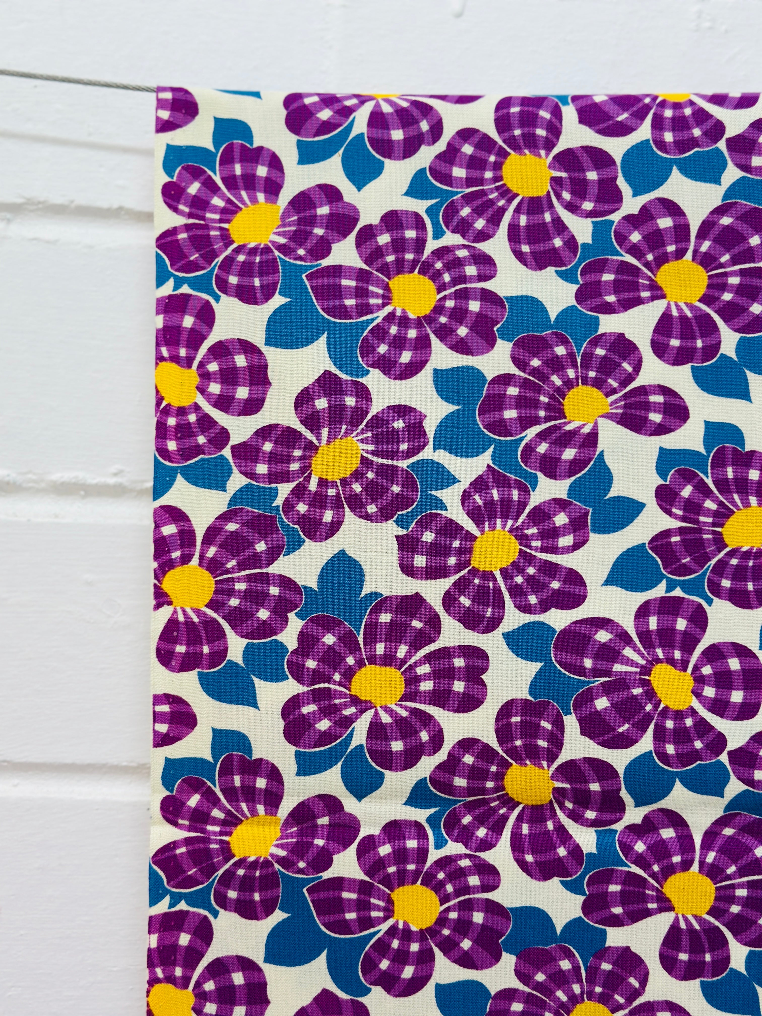 90cms QUILTING All Cotton Purple & Yellow FLORAL Fabric Feed Sack