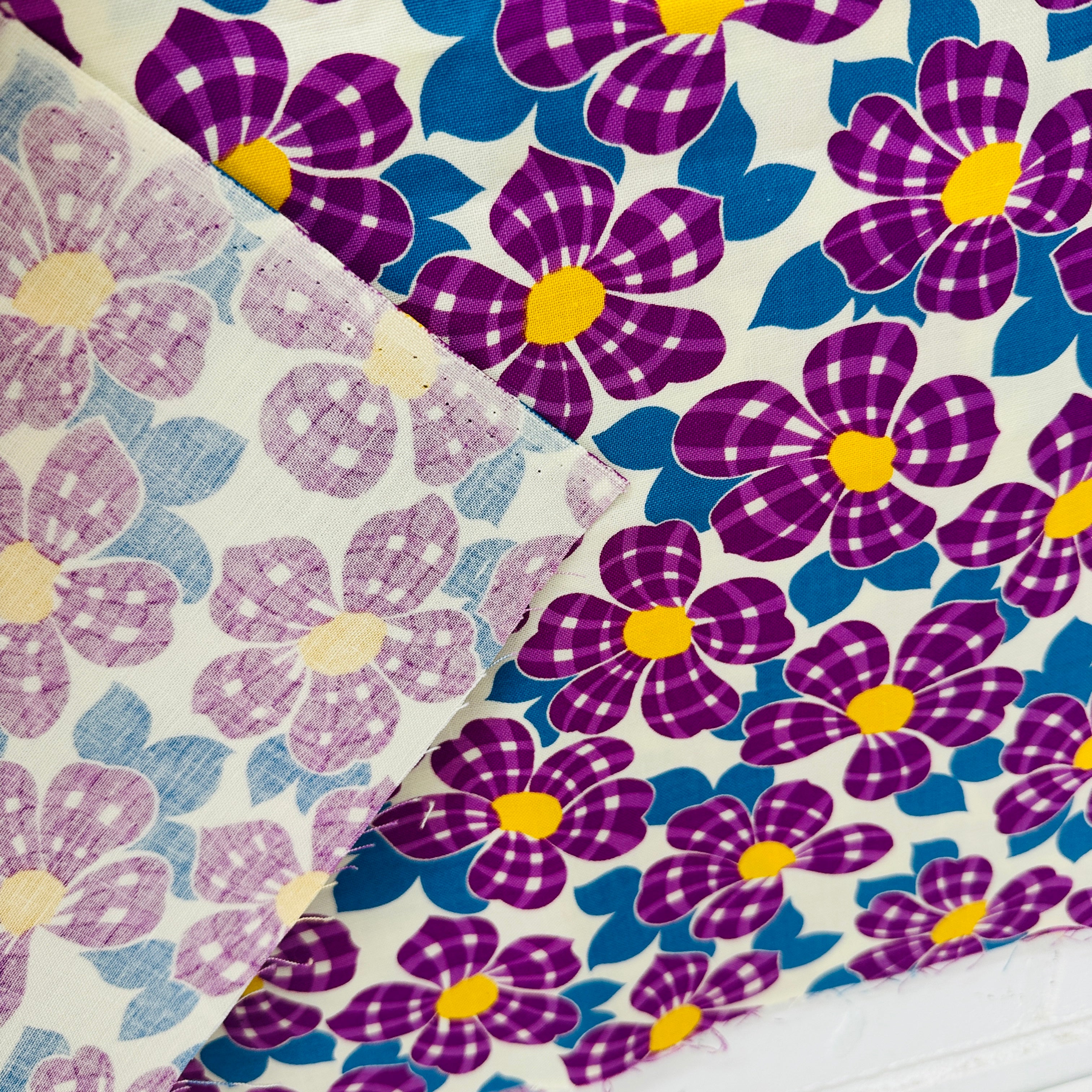90cms QUILTING All Cotton Purple & Yellow FLORAL Fabric Feed Sack