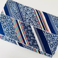 160cms Vintage Blue Stripes & Floral Fabric Cotton