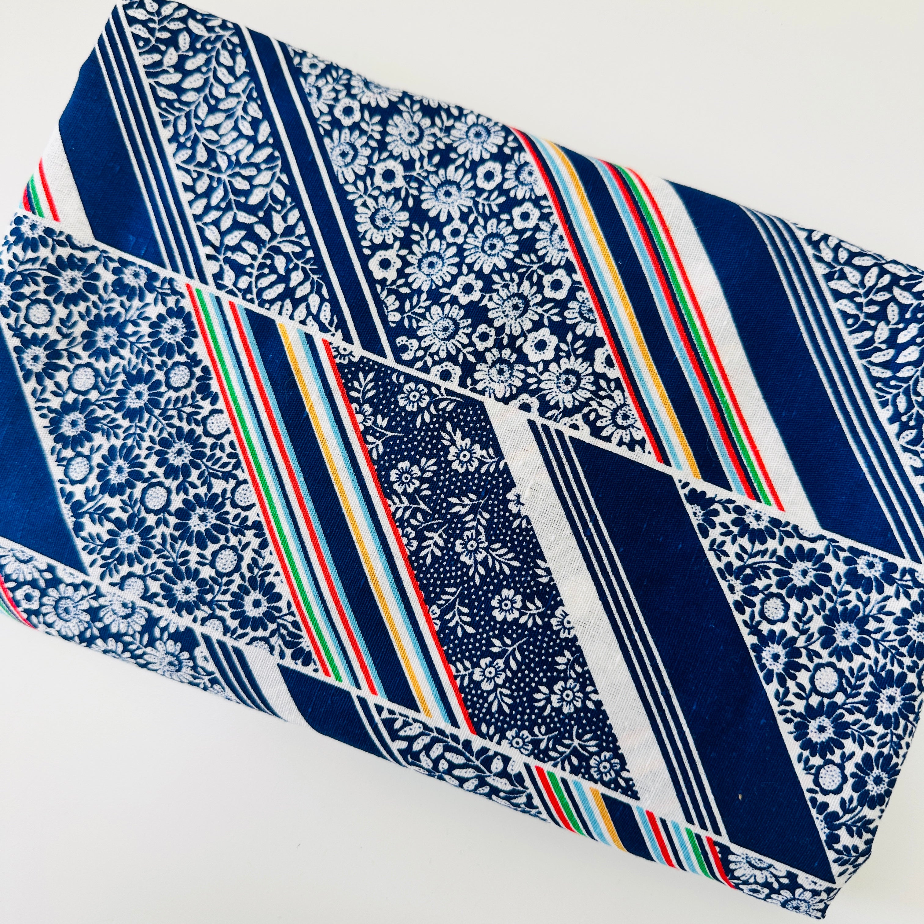 160cms Vintage Blue Stripes & Floral Fabric Cotton