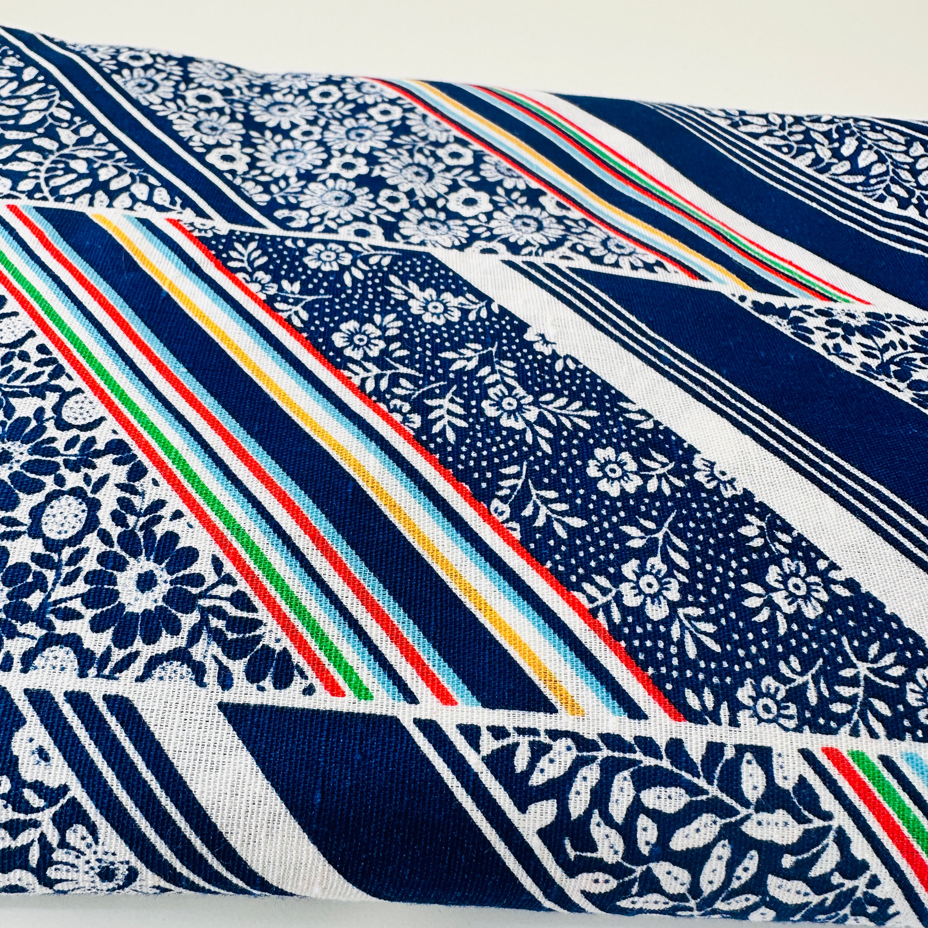 160cms Vintage Blue Stripes & Floral Fabric Cotton