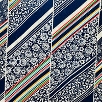 160cms Vintage Blue Stripes & Floral Fabric Cotton
