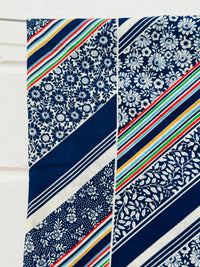 160cms Vintage Blue Stripes & Floral Fabric Cotton