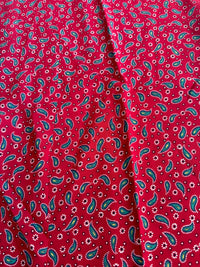 200cms Red Paisley Nylon FABRIC Vintage