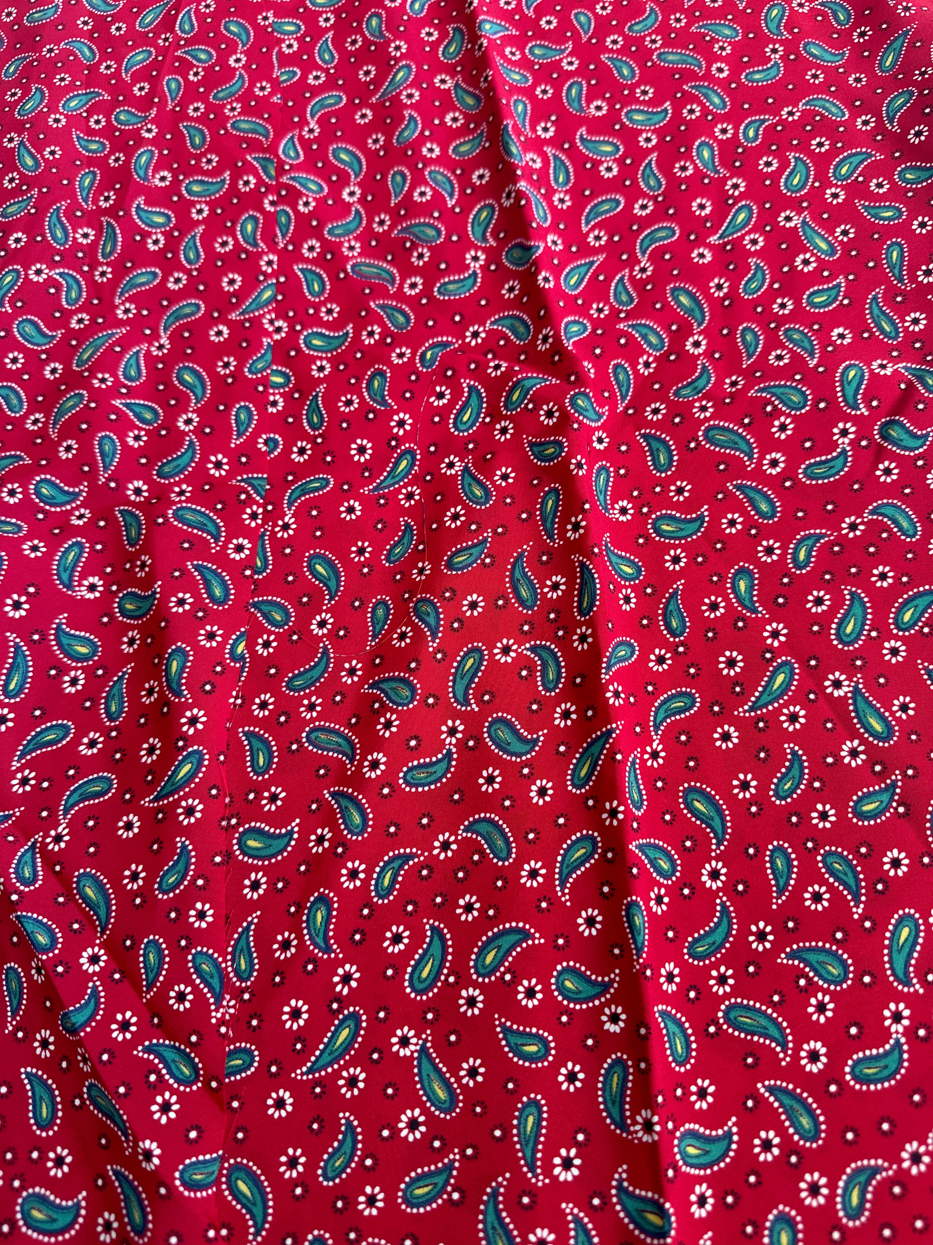 200cms Red Paisley Nylon FABRIC Vintage