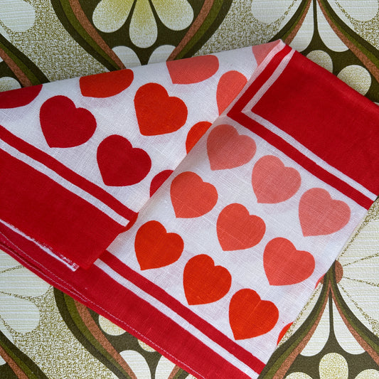 New Old Stock Red Hearts TEA TOWEL