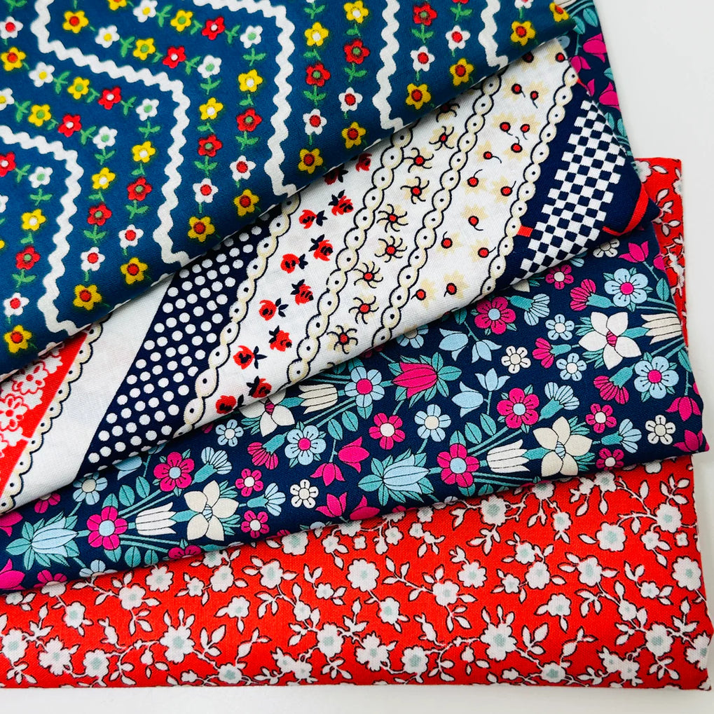 100% Cotton Fabric Bundle Navy Blue & Red