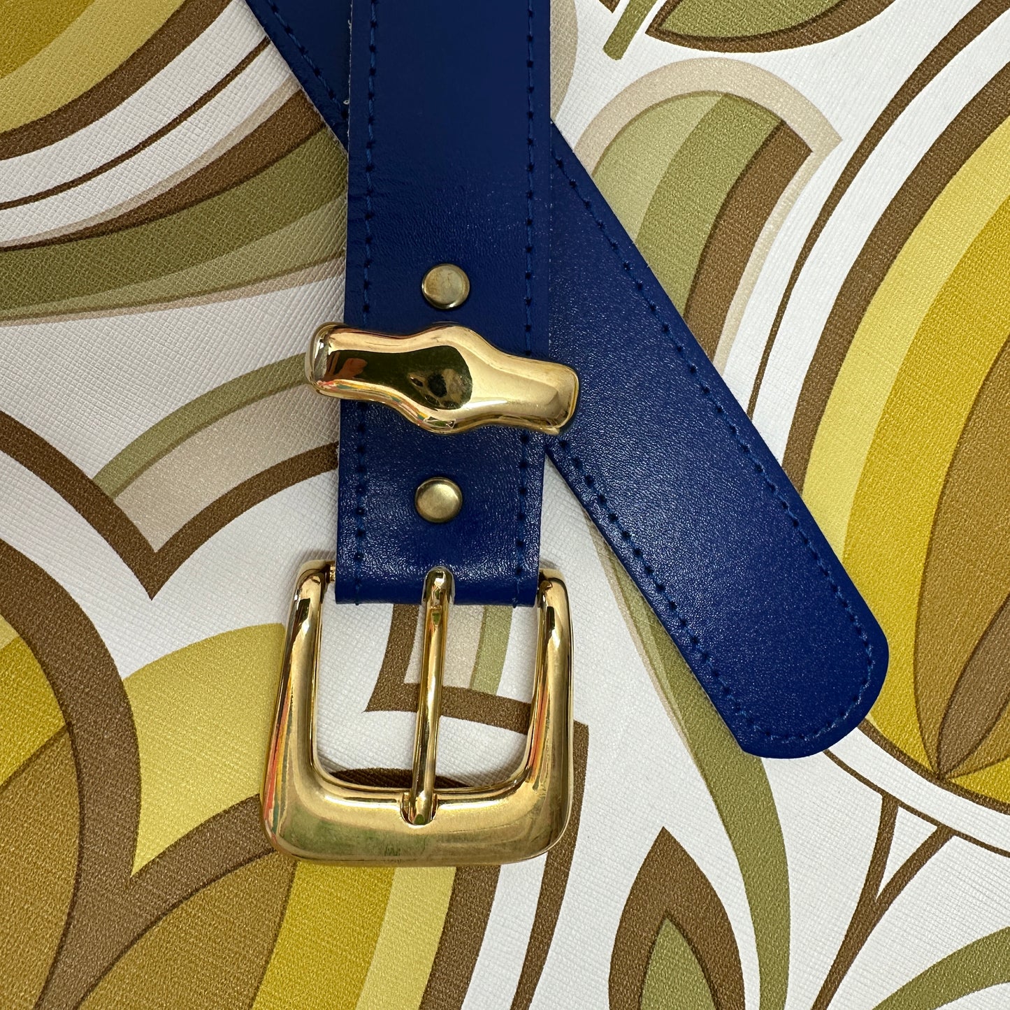 Blue Vintage Belt Gold Buckle