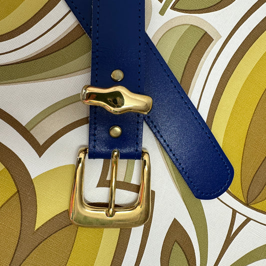 Blue Vintage Belt Gold Buckle