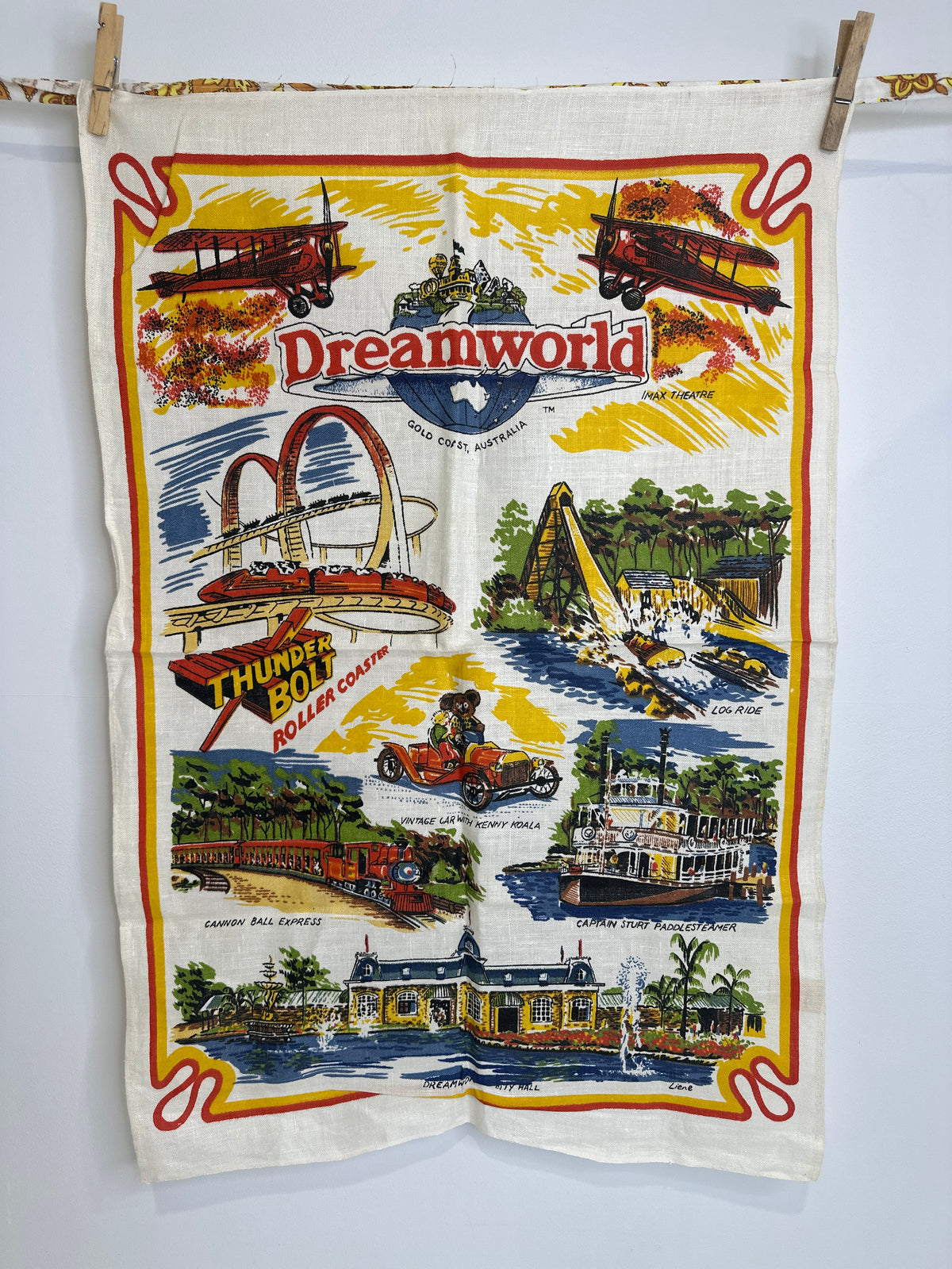 Vintage Dreamworld Gold Coast Souvenir Tea Towel