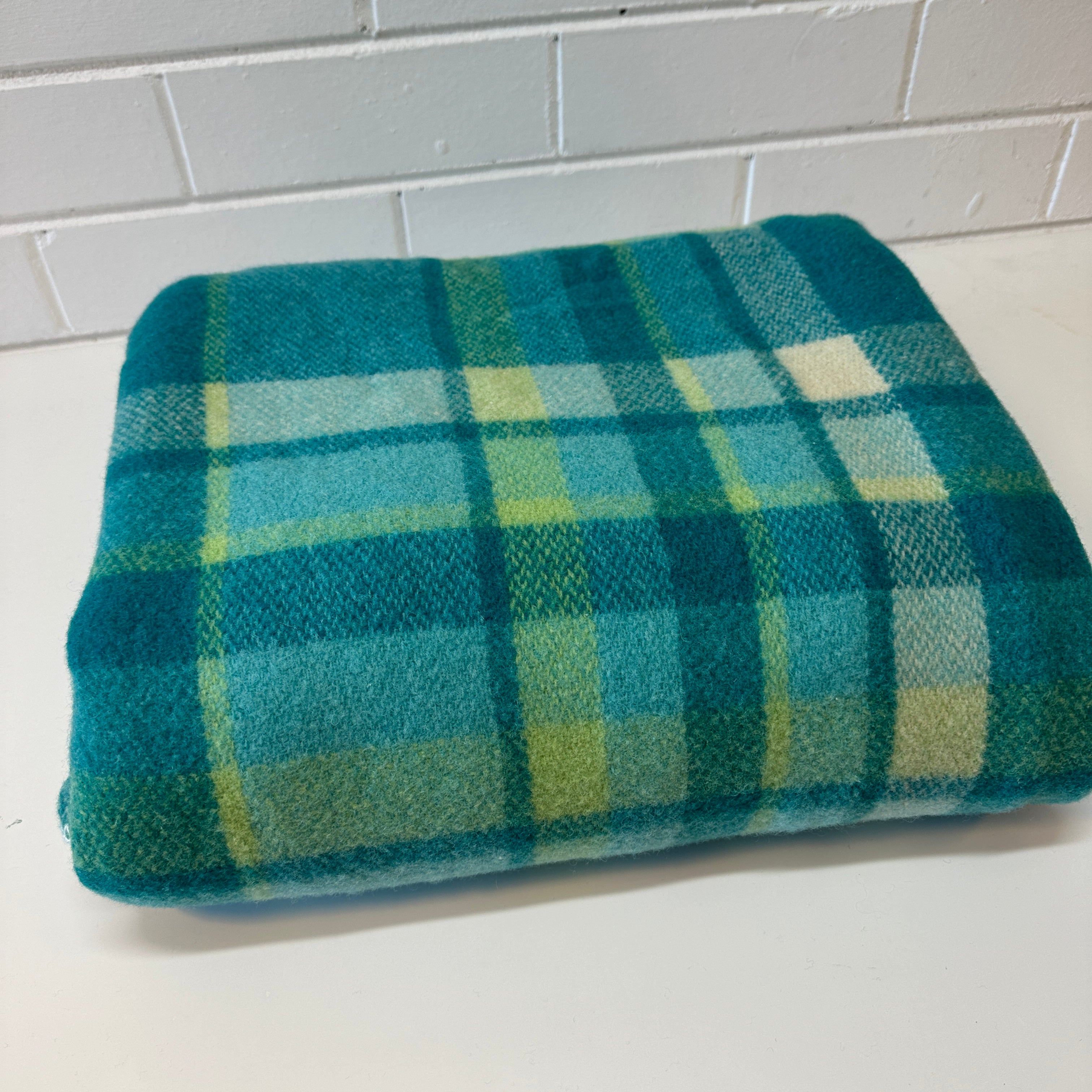 Beautiful Bright Blue Checked Wool Blanket