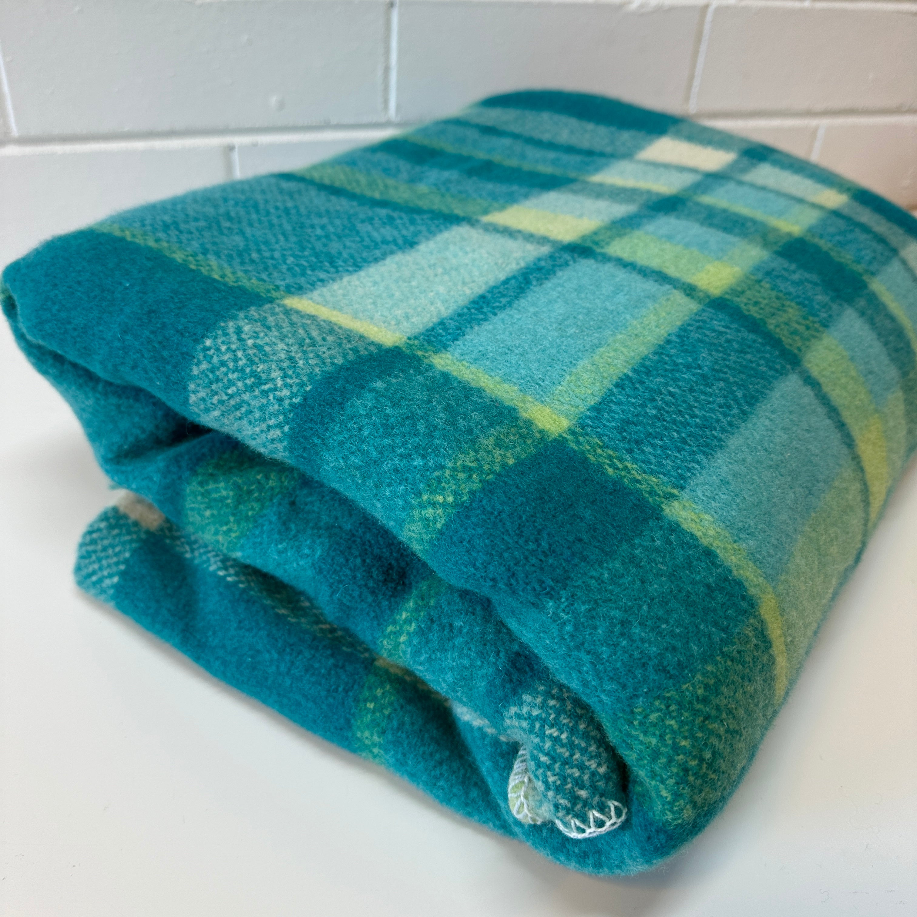 Beautiful Bright Blue Checked Wool Blanket