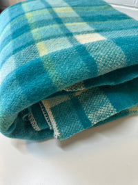 Beautiful Bright Blue Checked Wool Blanket