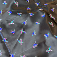 360cms Jet Black Birds Satin Fabric