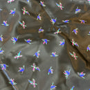 360cms Jet Black Birds Satin Fabric